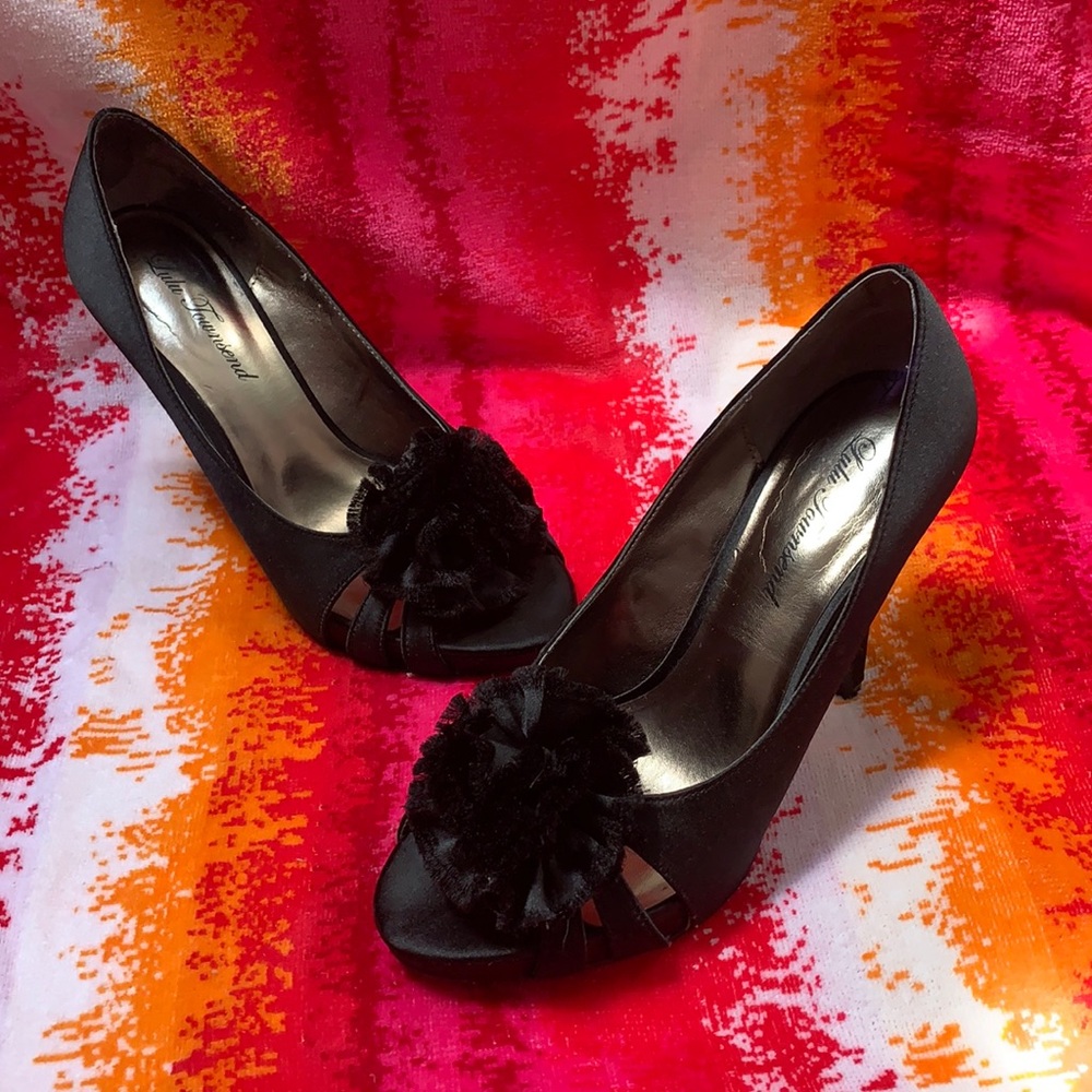 Lulu Townsend black floral detail evening heels